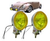 Par Farol Milha Auxiliar Fusca Lente Amarelo Carcaça Cromada Par Farol Milha Auxiliar Fusca Lente Amarelo Carcaça Cromada