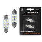 Par Lâmpadas Autopoli Led Torpedo 32mm 6 Leds Branca 18w 12v Al602 Luz de Teto e Placa Automotivo