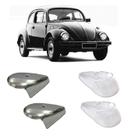 Par Lente Cristal Pisca Dianteiro + Capa Cromada Metal Fusca Par Lente Cristal Pisca Dianteiro + Capa Cromada Metal Fusca