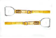 Par loros couro amarelo com estribo montaria aço inox