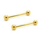 Par Piercing Reto para Mamilo em Titânio 14mm Dourado