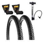 Par Pneu Levorin Excess Aro 26x1.95 + 2 Câmara + Bomba Cor Preto