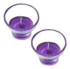 Par velas aromaticas mini vaso c/ castiçal vidro c/ glitter roxo