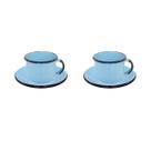 Par Xícara 120ml c/ Pires Esmaltados Premium Café Azul Claro