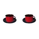 Par Xícara 120ml com Pires Esmaltados Premium Café Vermelho