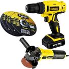 Parafusadeira e Furadeira 12V Bivolt + Esmerilhadeira Angular e 3 Discos de Corte 4.1/2 POL EVALD