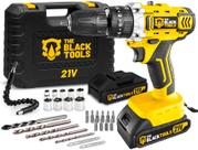 Parafusadeira E Furadeira De Impacto 2 Baterias 2000mah 21v 3/8 The Black Tools Com Acessorios