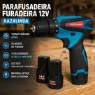 Parafusadeira Furadeira 12V Kazalinda Bateria Extra 45Nm 18 Torques Kit Completo com Maleta