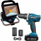 Parafusadeira Furadeira 18V com Bateria e Carregador e Refletor LED 18V WS2943.9 WESCO