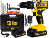 Parafusadeira Furadeira Com 2 Baterias Maleta Kit Completo Amarelo 127/220v The Black Tools