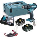 Parafusadeira Furadeira de Impacto Makita 18V, 50Nm, com 2 Baterias 3,0Ah, Carregador, Maleta e Kit Bits 18un Profissional DHP485RF1J