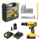 Parafusadeira Furadeira Impacto 21V Spark 2 Baterias 1500mAh Visor Digital LED Indicador de Carga 2 Velocidades Kit 29 Peças Torque 3500rm Maleta