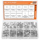 Parafusos, parafusos, arruelas, porcas, kit HELIFOUNER 250 unidades 304 SS