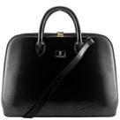 Pasta executiva feminina em couro preto liso para notebook de 14 15 16 polegadas