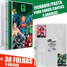 Pasta Fichário Carta Cards 4 Argolas HRO DC Liga da Justiça + 30 Folhas