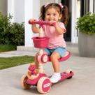 Patinete Dino Infantil 3 Rodas, Cestinho, Assento, Luzes led e música Altura Ajustável Meninas Cor Rosa
