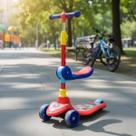 Patinete Infantil 2 em 1 com Assento Azul Ajustável Equilíbrio Brinquedo Criança Rodas Luminosas Dobrável Passeio