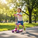 Patinete Infantil 2 em 1 com Assento Rosa Ajustável Equilíbrio Brinquedo Criança Rodas Luminosas Dobrável Passeio