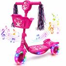 Patinete Infantil 3 Rodas com Altura Ajustavel Cesta Scooter com Som e Luz Led Rosa Menina Sete Estrelas