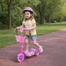 Patinete Infantil 3 Rodas com Cestinha e Rodinhas de Led