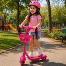 Patinete Infantil 3 Rodas Rosa Luz Som Dobrável Cestinha