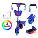 Patinete Infantil Homem Aranha 3 Rodas Com Led Azul