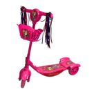 Patinete Rosa 3 Rodas Infantil Dobrável com Som Luz Cestinha