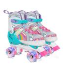 Patins 4 roda c/ regulagem arco iris rosa 33-36