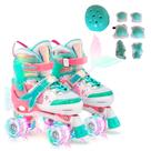 Patins 4 Rodas Infantil Pink Sereia Com Led E Proteção Patins Criança