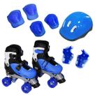 Patins 4 rodas roller classic kit de proteção azul 31-34