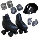 Patins Clássico Quad 4 Rodas Importway Preto 34/35 Infantil Adulto Com Kit Proteção Capacete Joelheira Cotoveleira Proteção Mãos