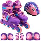 Patins Com Proteção 30 Ao 33 Menina Violeta Ajustável Infantil Com Freio Unitoys