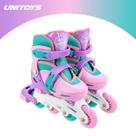 Patins Infantil 2 em 1 Unitoys Rosa e Verde Água para Meninas com Rodas Inline e Quad Ajustável com Kit de Proteção Incluso