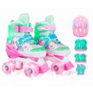 Patins Infantil 4 Rodas Ajustável Rodinha Led Sereia + Kit Proteção TAMANHO:M VERDE
