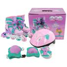 Patins Infantil 4 Rodas Inline Menina Feminino com Kit de Proteção