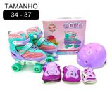 Patins Infantil 4 Rodas Quad Capacete Kit Proteção 34-37