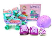 Patins Infantil 4 Rodas Quad Capacete Kit Proteção 34-37