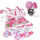 Patins Infantil 4 Rodas Verde Com Luz De Led + Protecao Patins Criança Menina Menino