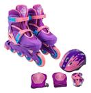 Patins Infantil Com Kit De Proteção Roxo Tamanho Ajustável 30 ao 33