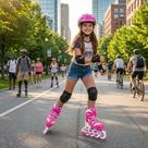 Patins Infantil Feminino 4 Rodas Quad Roller Esporte LED Rodinhas Luminosas Ajustável Kit Proteção Travessos
