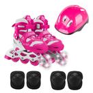 Patins Infantil Feminino Travessos 4 Rodas Esporte Com Led E Acessórios 35-38 - Rosa