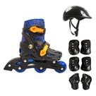 Patins Infantil Kit Proteção 4 Rodas Menino Ajustável Azul - DM RADICAL