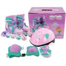 Patins Infantil Menina 4 Rodas 30-33 + Kit Proteção Premium