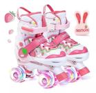 Patins Infantil Morango Quad Ajustável + Rodas Em Led