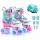 Patins Infantil Quad 4 Rodas Ajustável com Kit Proteção para Menina Patins Infantil Quad 4 Rodas Ajustável com Kit Proteção para Menina