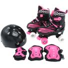 Patins Infantil Quad 4 Rodas Com Kit Proteção Preto E Rosa