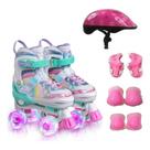 Patins infantil Quad Arco Íris Ajuste de tamanho rodas com LED brilhante + KIT PROTEÇÃO