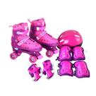 Patins Infantil Roller 4 Rodas Ajustável Kit Proteção Rosa M 34 A 37 5.4 Cm