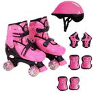 Patins Infantil Roller Flash Menina 4 Rodas Ajustável 30-41 Com Kit Proteção