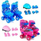 Patins Infantil Roller Quad 4 Rodas Ajustável + Kit Proteção